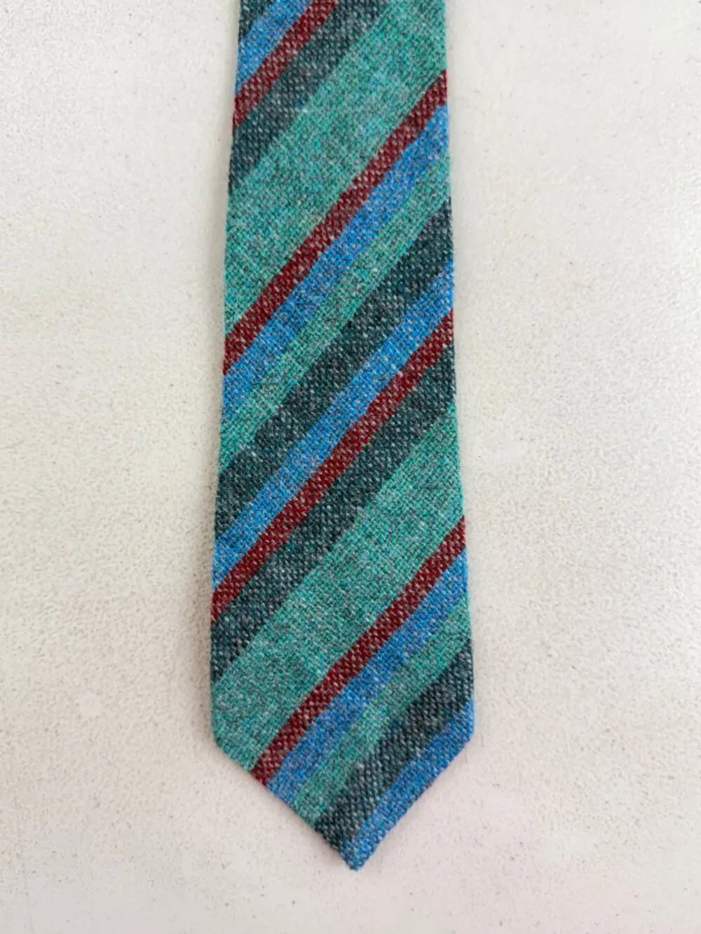 Vintage Striped Tweed Wool Tie 60s Millars Made in Ireland Skinny Necktie Green